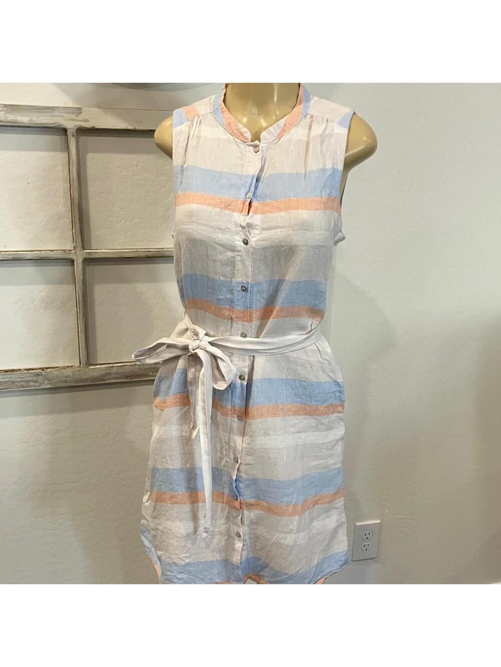 NWOT Cynthia Rowley Linen Dress with Blue and Peach Stripes